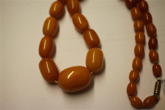 A single strand graduated amber bead necklace, 21.5in.